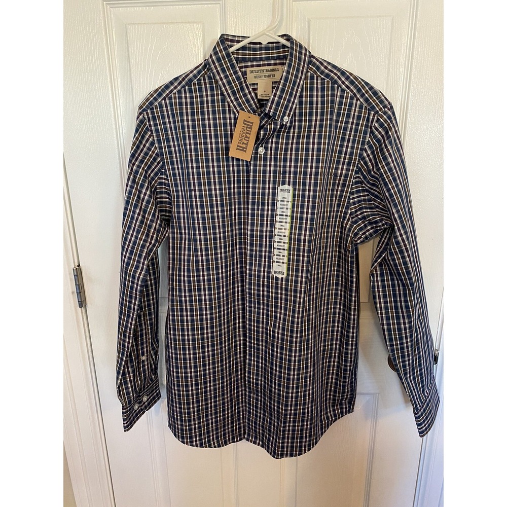 New Duluth Trading Co.Wrinkle Fighter Long Sleeve Button-Up Small Blue Plaid